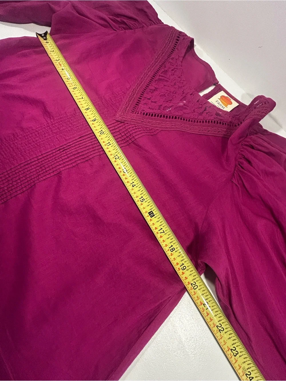FARM Rio x Anthropologie Kelsie Blouse M Magenta Lace Puff Sleeve Cotton